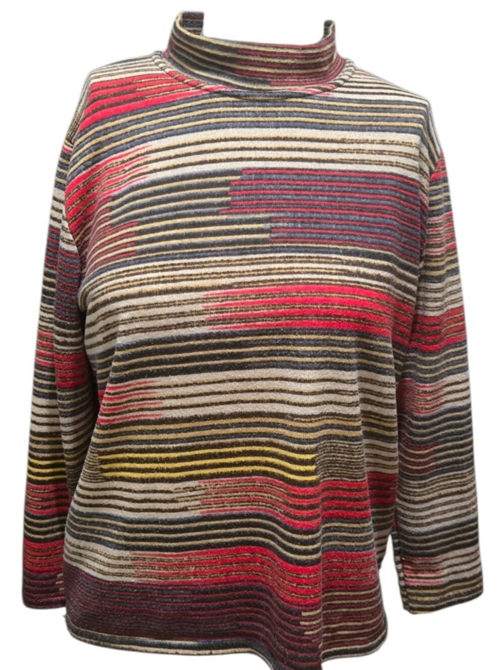 Vintage Y2K Abstract Striped Mock Neck Pullover Top Multicolor M